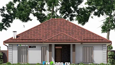 Проект одноэтажного дома 14 на 15, площадью 150 м² с террасой и 3 спальнями (F-9746) — фасад 3