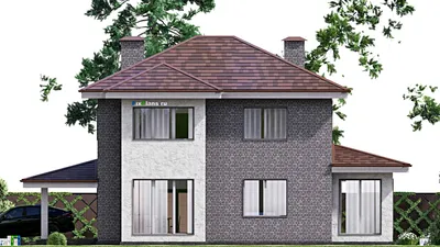 Проект двухэтажного дома 16 на 18, площадью 270 м² с террасой, гаражом на 2 машины и 4 спальнями — фасад 5