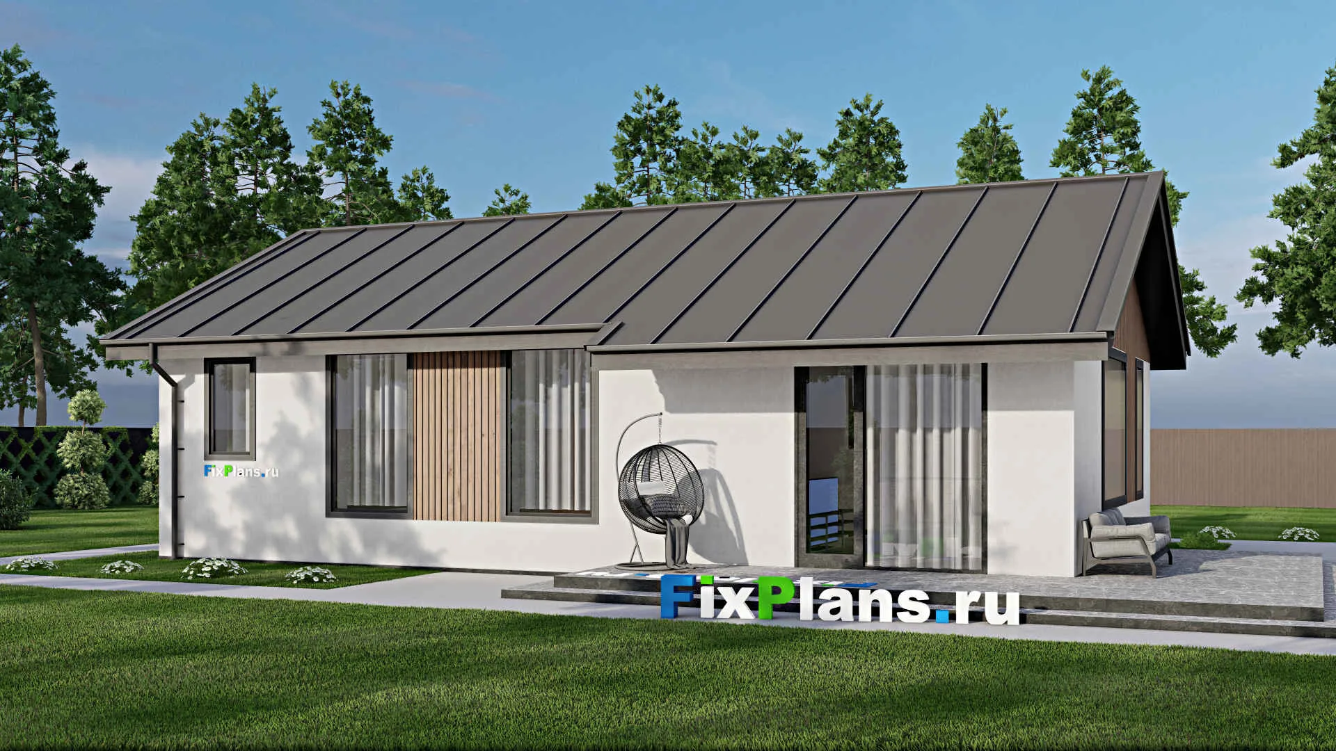 F-3500 - Проект одноэтажного дома 10 на 16, площадью 160 м² с террасой и 3 спальнями