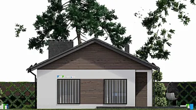 Проект одноэтажного дома 11 на 17, площадью 180 м² с террасой, баней и 3 спальнями — фасад 5