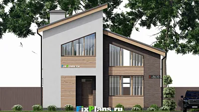Проект дома с мансардой 11 на 13, площадью 130 м² с террасой, вторым светом и 3 спальнями — фасад 3