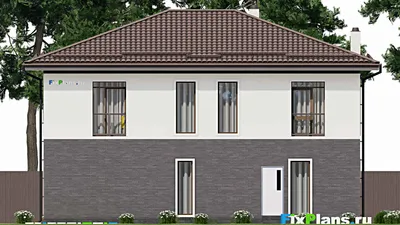 Проект двухэтажного дома 11 на 14, площадью 240 м² с гаражом на 1 машину и 5 спальнями — фасад 6