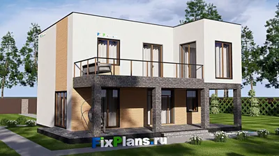 Проект двухэтажного дома 14 на 20, площадью 310 м² с террасой, балконом, гаражом на 1 машину и 2 спальнями — фасад 2