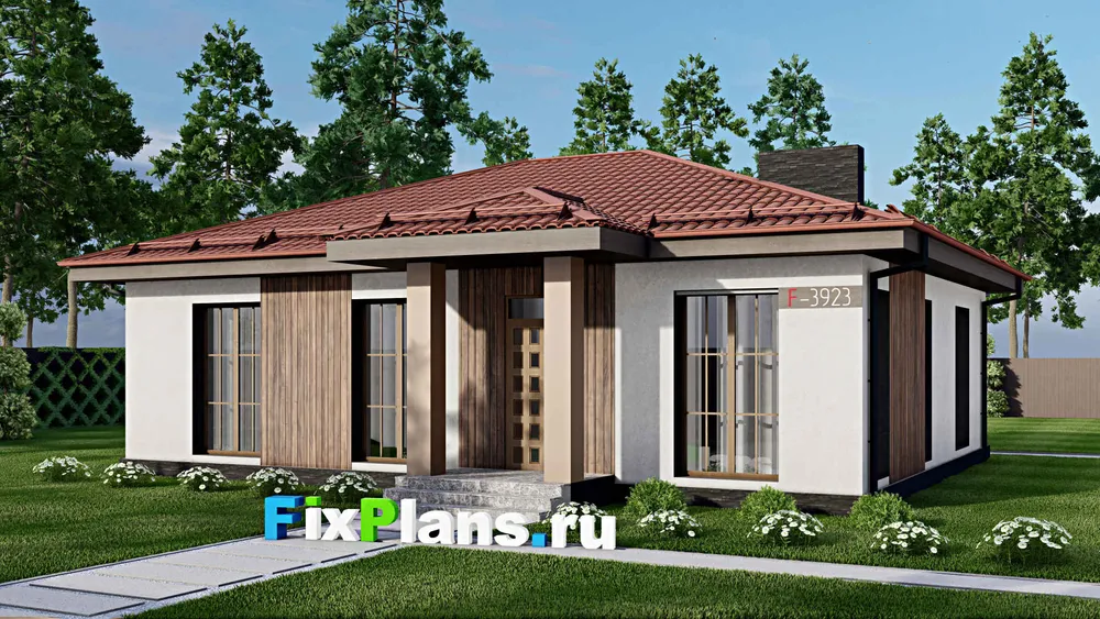 Проект одноэтажного дома 11 на 14, площадью 120 м² с 3 спальнями (F-3923) — фасад 1