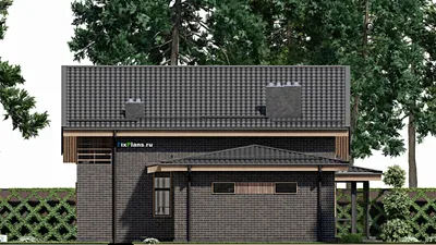 Проект дома с мансардой 13 на 18, площадью 230 м² с террасой, балконом, баней, гаражом на 1 машину и 3 спальнями — фасад 4