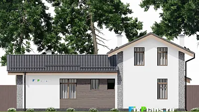 Проект дома с мансардой 10 на 15, площадью 170 м² с террасой, баней и 2 спальнями — фасад 6