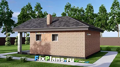 Проект бани 9 на 10, площадью 60 м² с комнатой отдыха, терассой и санузлом (F-15119) — фасад 2