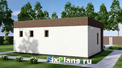 Проект бани 9 на 11, площадью 70 м² с комнатой отдыха, терассой и санузлом — фасад 2