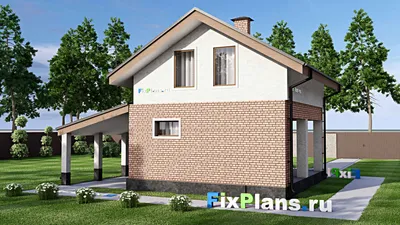 Проект бани 8 на 11, площадью 70 м² с комнатой отдыха, мансардой, санузлом и 2 спальнями — фасад 2