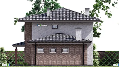 Проект двухэтажного дома 13 на 20, площадью 240 м² с террасой, гаражом на 1 машину и 4 спальнями — фасад 5