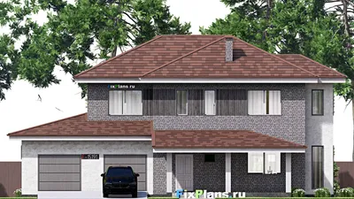 Проект двухэтажного дома 16 на 18, площадью 270 м² с террасой, гаражом на 2 машины и 4 спальнями — фасад 3