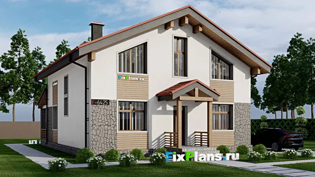 Проект дома с мансардой 11 на 16, площадью 220 м² с террасой и 5 спальнями