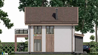 Проект дома с мансардой 10 на 14, площадью 180 м² с террасой, балконом и 4 спальнями — фасад 4