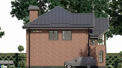 Проект двухэтажного дома 12 на 13, площадью 180 м² с балконом, цокольным этажом и 3 спальнями — фасад 4