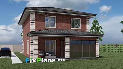 Проект двухэтажного дома 10 на 15, площадью 180 м² с террасой, балконом и 3 спальнями — фасад 2