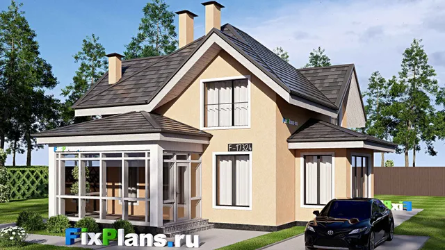 Проект дома с мансардой 11 на 14, площадью 140 м² с террасой и 4 спальнями