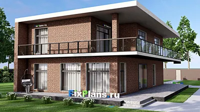 Проект двухэтажного дома 13 на 19, площадью 400 м² с террасой, балконом и 5 спальнями — фасад 2
