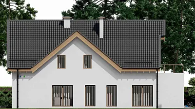 Проект дома с мансардой 11 на 19, площадью 240 м² с террасой, балконом, гаражом на 1 машину и 3 спальнями — фасад 4