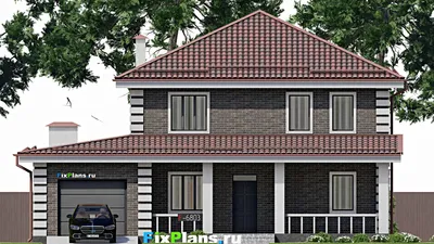 Проект двухэтажного дома 15 на 16, площадью 250 м² с террасой, гаражом на 1 машину и 4 спальнями — фасад 3
