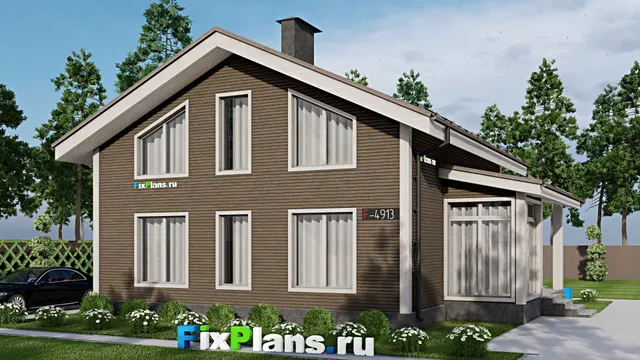 Проект дома с мансардой 11 на 13, площадью 160 м² с террасой и 5 спальнями
