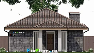 Проект одноэтажного дома 10 на 14, площадью 90 м² с террасой и 3 спальнями — фасад 3