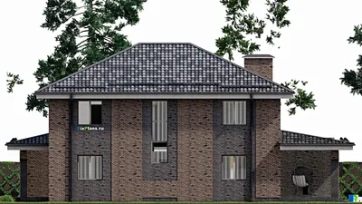 Проект двухэтажного дома 16 на 19, площадью 330 м² с 5 спальнями — фасад 5