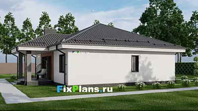 Проект одноэтажного дома 12 на 13, площадью 150 м² с террасой и 4 спальнями — фасад 2
