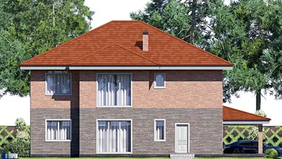 Проект двухэтажного дома 17 на 18, площадью 330 м² с террасой, балконом и 5 спальнями — фасад 4