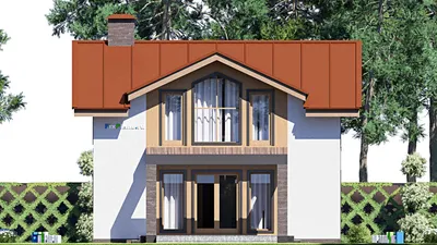 Проект дома с мансардой 10 на 14, площадью 160 м² с террасой, балконом и 4 спальнями (F-19502) — фасад 4