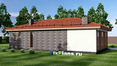 Проект бани 11 на 16, площадью 130 м² с комнатой отдыха, терассой и санузлом — фасад 2