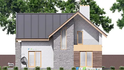 Проект дома с мансардой 16 на 17, площадью 300 м² с террасой, балконом, гаражом на 1 машину и 4 спальнями — фасад 6