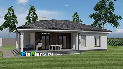Проект одноэтажного дома 11 на 15, площадью 150 м² с террасой и 2 спальнями — фасад 2