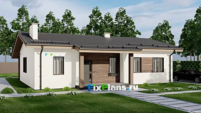 Проект одноэтажного дома 10 на 14, площадью 140 м² с террасой и 3 спальнями