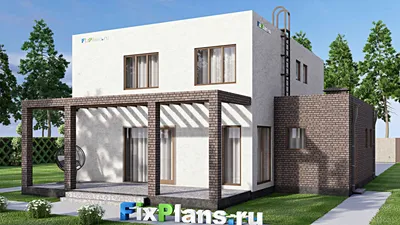 Проект двухэтажного дома 12 на 16, площадью 220 м² с террасой, гаражом на 1 машину и 4 спальнями — фасад 2