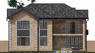Проект двухэтажного дома 13 на 15, площадью 270 м² с террасой, балконом, гаражом на 1 машину и 4 спальнями — фасад 6
