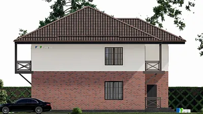 Проект двухэтажного дома 13 на 14, площадью 270 м² с террасой, балконом и 5 спальнями (F-8558) — фасад 5