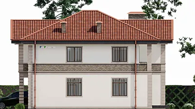 Проект двухэтажного дома 15 на 18, площадью 330 м² с террасой, балконом и 5 спальнями — фасад 5