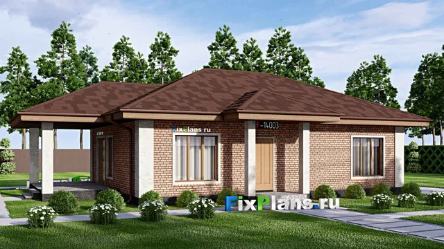 Проект одноэтажного дома 11 на 16, площадью 120 м² с террасой и 3 спальнями
