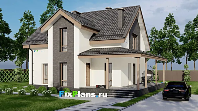 Проект дома с мансардой 12 на 12, площадью 210 м² с террасой и 3 спальнями