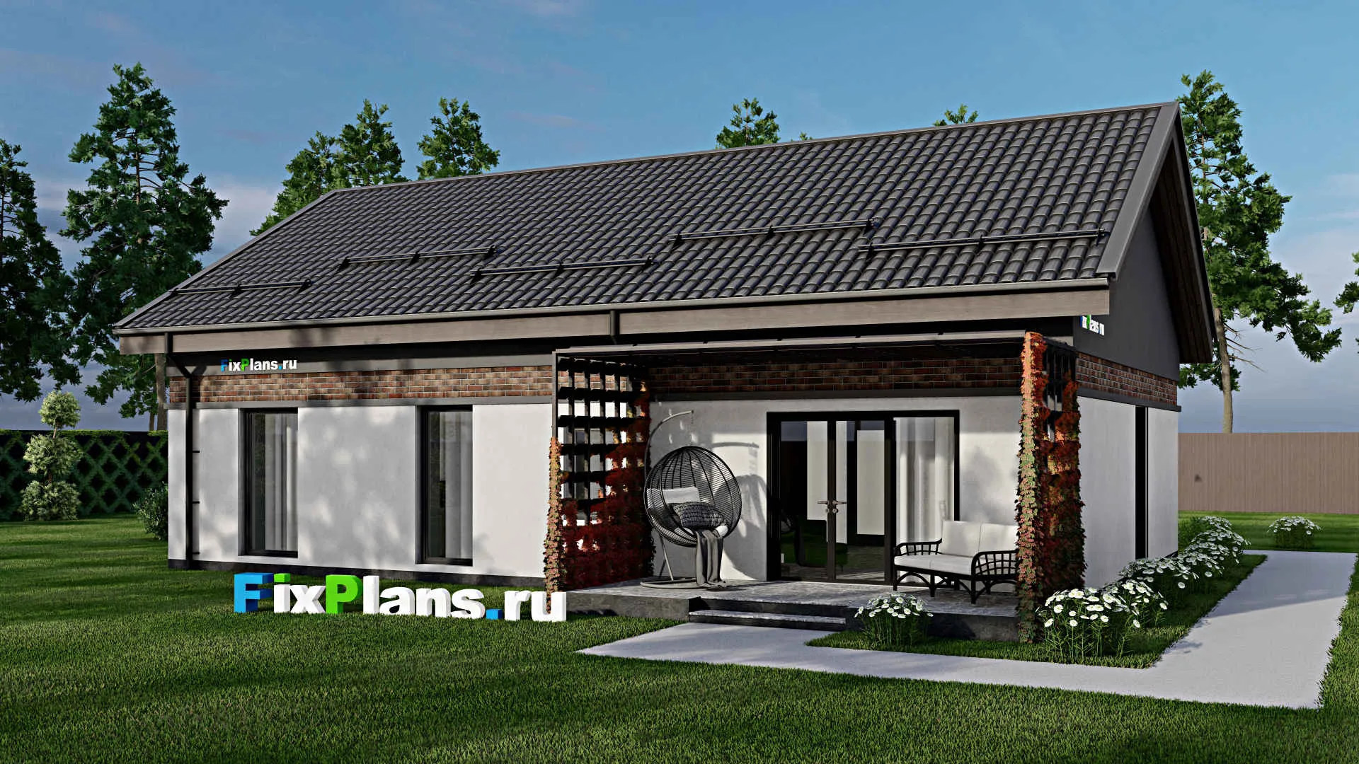 F-1988 - Проект одноэтажного дома 10 на 15, площадью 120 м² с террасой и 3 спальнями