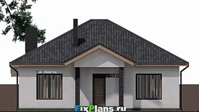 Проект одноэтажного дома 11 на 13, площадью 140 м² с террасой и 3 спальнями (F-1349) — фасад 3