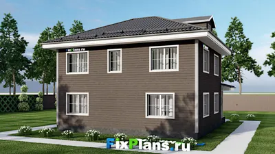 Проект двухэтажного дома 10 на 11, площадью 140 м² с террасой и 3 спальнями — фасад 2