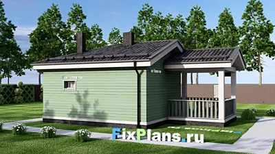 Проект бани 8 на 11, площадью 60 м² с комнатой отдыха, терассой и санузлом — фасад 2