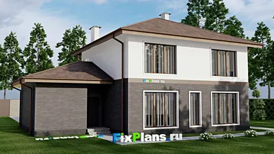 Проект двухэтажного дома 12 на 16, площадью 190 м² с гаражом на 1 машину и 4 спальнями — фасад 2