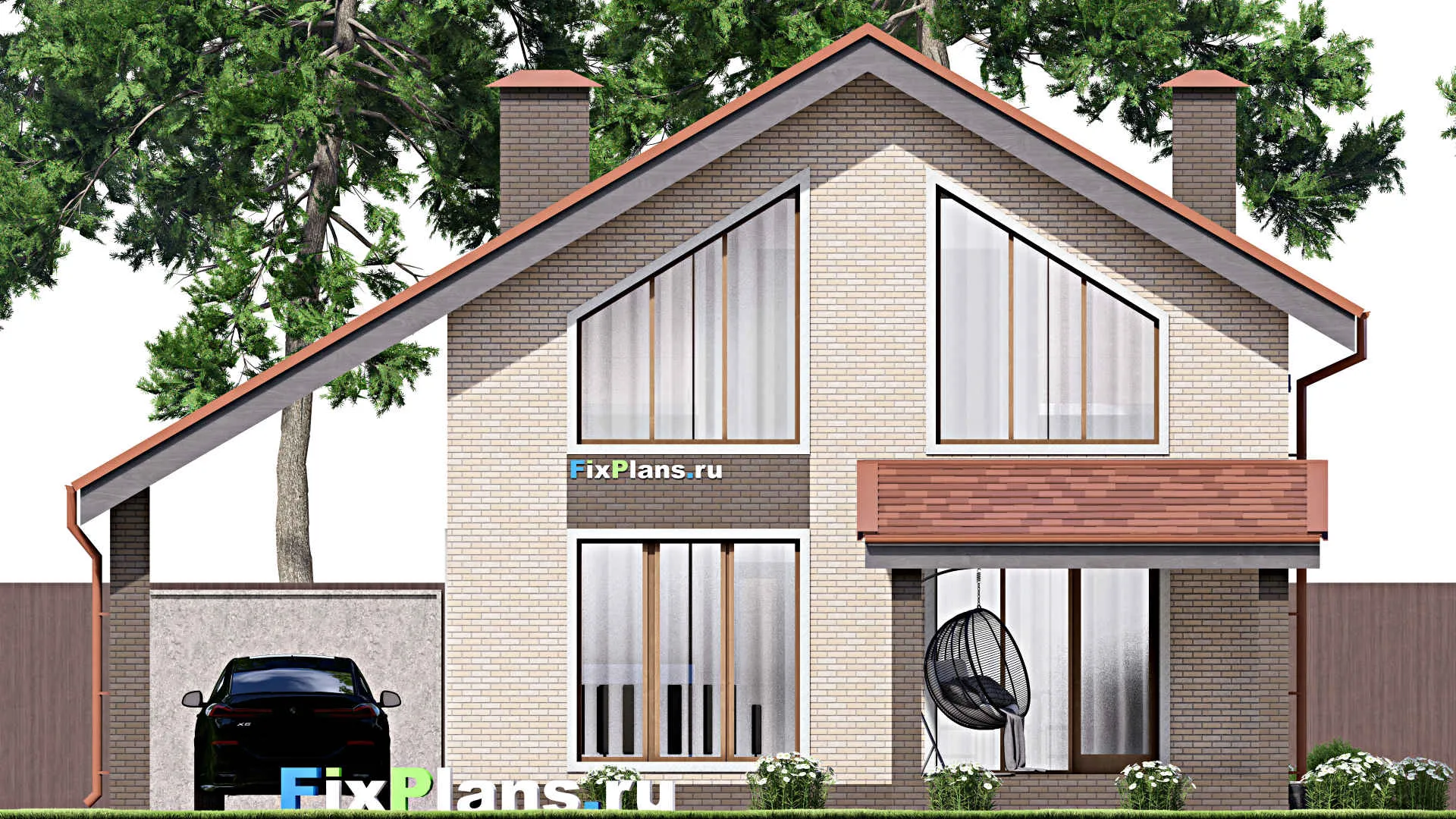 F-13274 - Проект дома с мансардой 12 на 14, площадью 180 м² с террасой, балконом и 4 спальнями