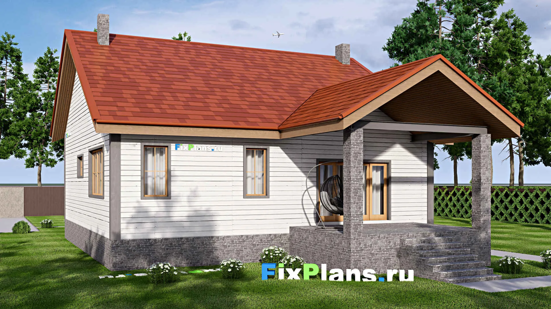 F-16532 - Проект одноэтажного дома 12 на 19, площадью 270 м² с цокольным этажом и 2 спальнями