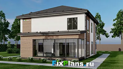 Проект двухэтажного дома 12 на 17, площадью 230 м² с террасой, баней и 4 спальнями (F-4049) — фасад 2