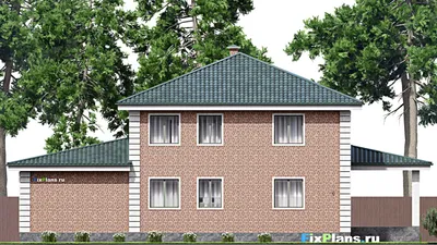 Проект двухэтажного дома 14 на 21, площадью 280 м² с террасой, гаражом на 2 машины и 4 спальнями — фасад 6