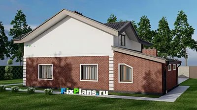 Проект дома с мансардой 10 на 17, площадью 200 м² с террасой, балконом, гаражом на 1 машину, вторым светом и 4 спальнями — фасад 2
