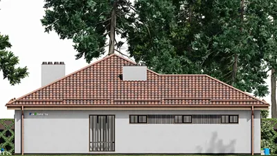 Проект одноэтажного дома 14 на 16, площадью 170 м² с террасой, гаражом на 2 машины и 2 спальнями — фасад 4